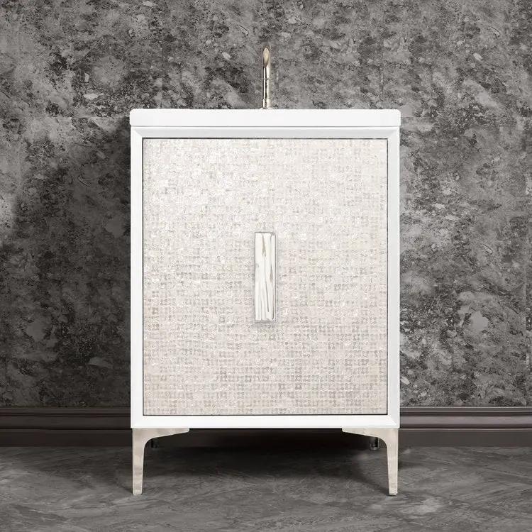 Linkasink Mother of Pearl with 8" White Tiger Artisan Glass Prism Hardware Vanity by Linkasink