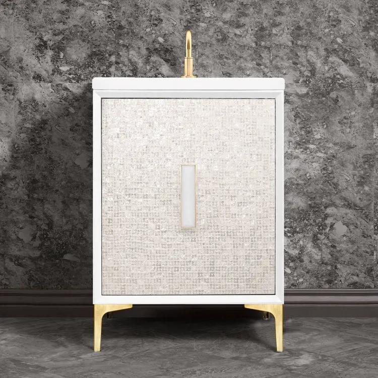 Linkasink Mother of Pearl with 8" White Prism Artisan Glass Prism Hardware Vanity by Linkasink