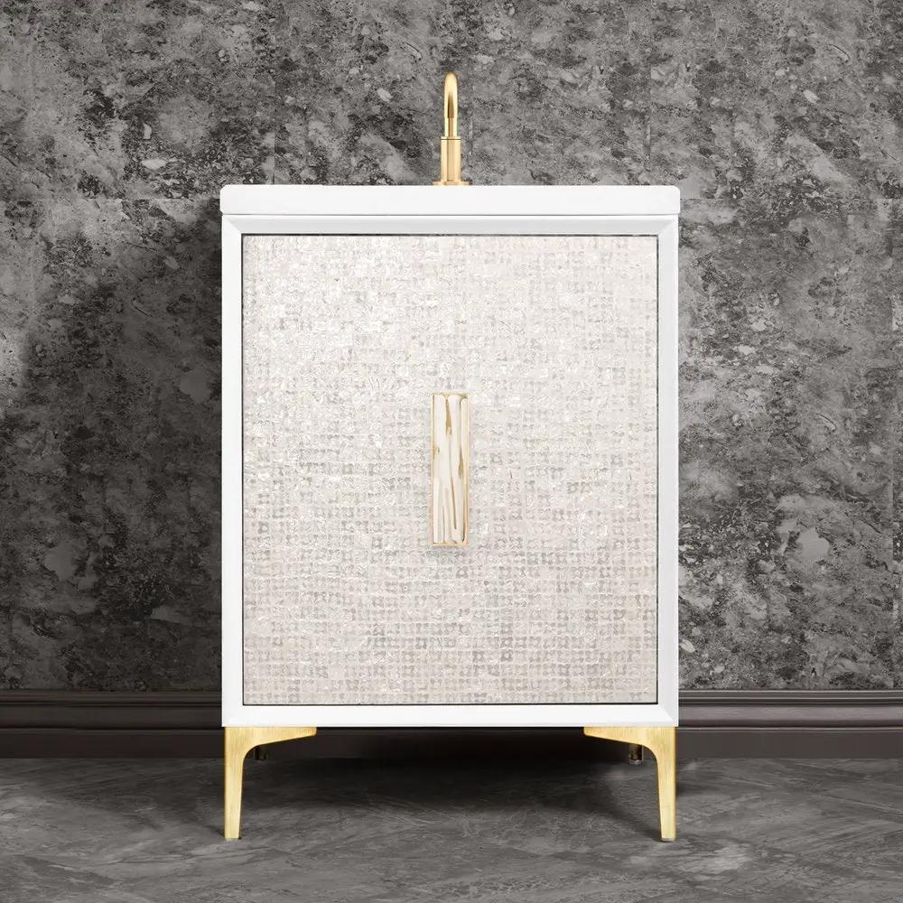 satin brass with white tiger prism glass vanity