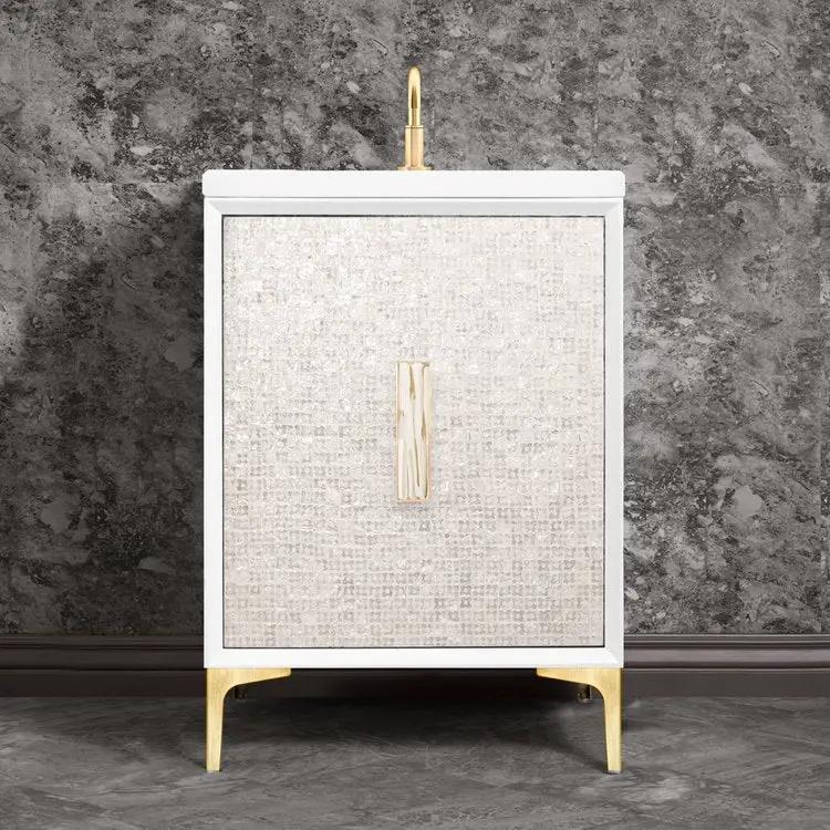Linkasink Mother of Pearl with 8" White Tiger Artisan Glass Prism Hardware Vanity by Linkasink