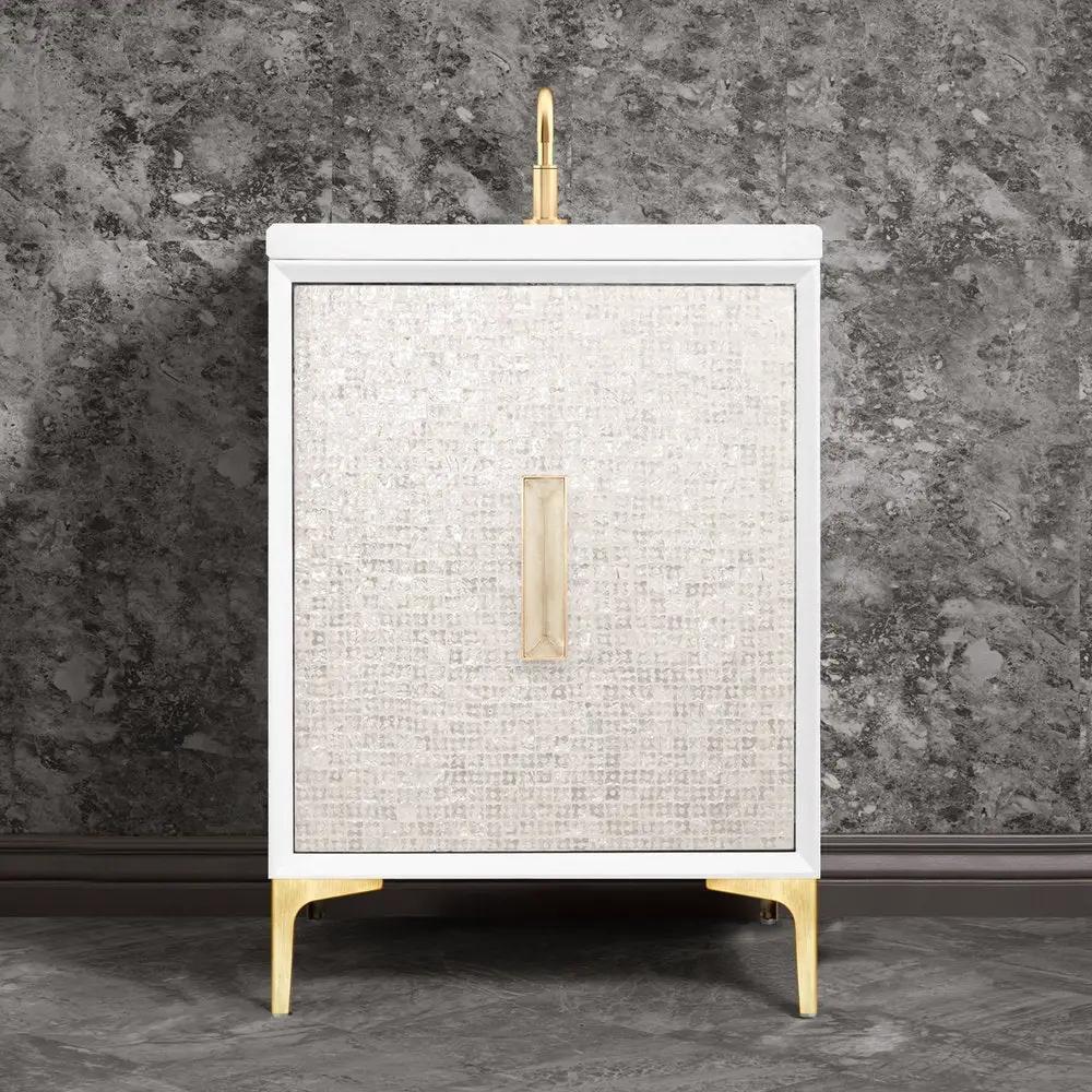satin brass with eglomisé prism glass vanity