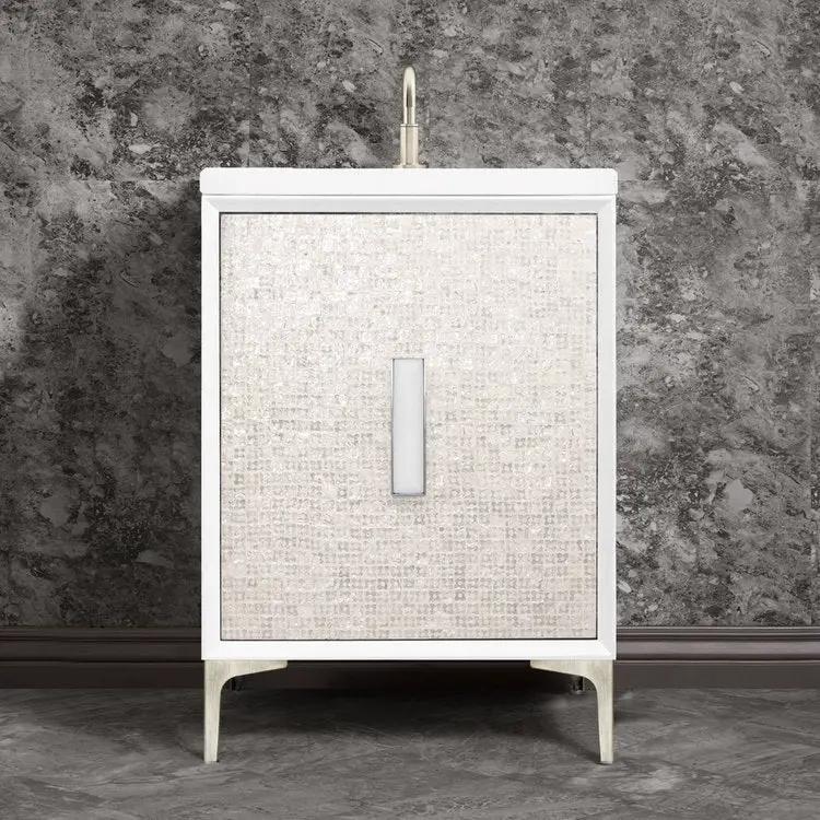Linkasink Mother of Pearl with 8" White Prism Artisan Glass Prism Hardware Vanity by Linkasink