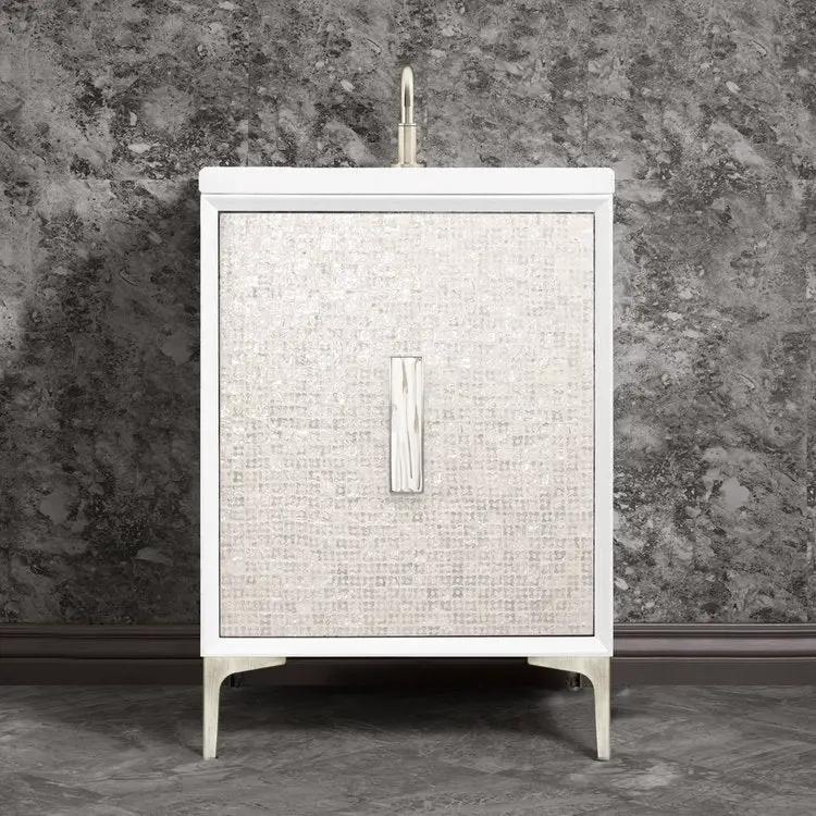 Linkasink Mother of Pearl with 8" White Tiger Artisan Glass Prism Hardware Vanity by Linkasink