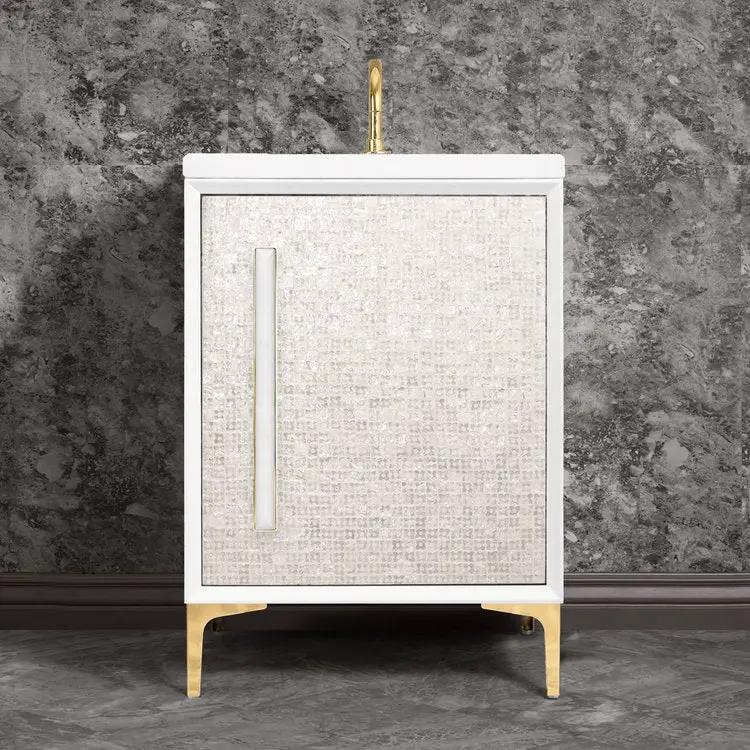 Linkasink Mother of Pearl with 18" White Prism Artisan Glass Prism Hardware Vanity by Linkasink