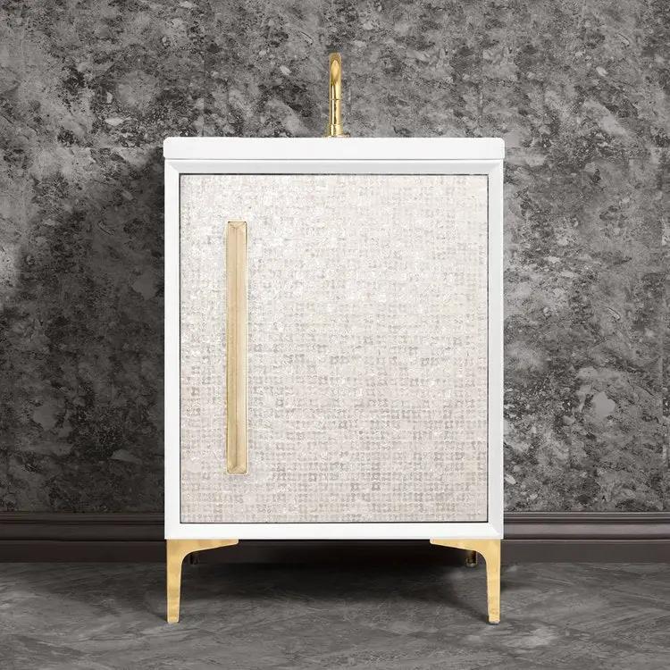 Linkasink Mother of Pearl with 18" Eglomise Artisan Glass Prism Hardware Vanity by Linkasink