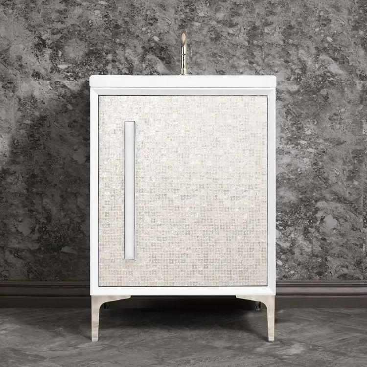 Linkasink Mother of Pearl with 18" White Prism Artisan Glass Prism Hardware Vanity by Linkasink