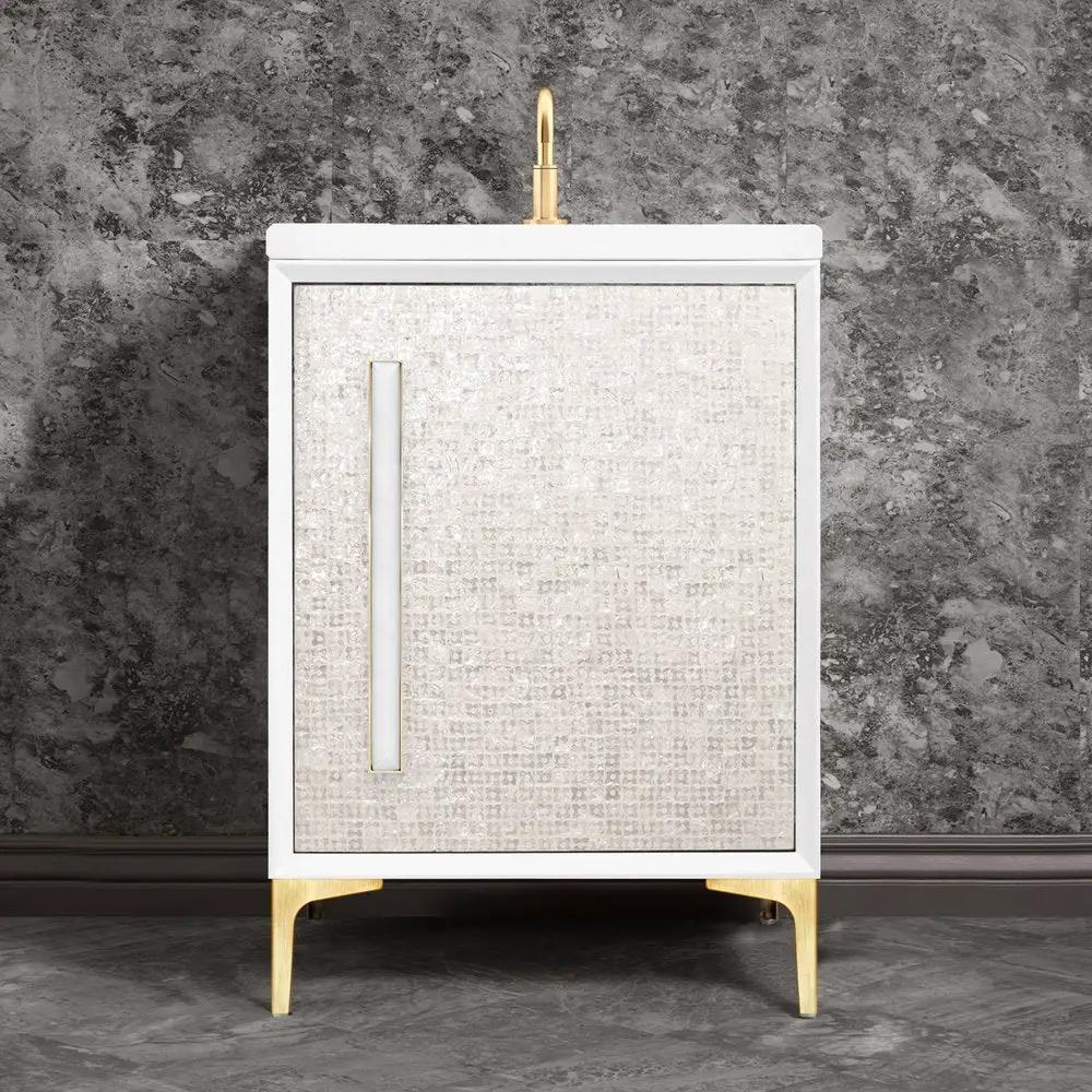 satin brass with white prism glass vanity