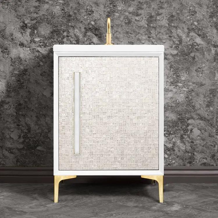 Linkasink Mother of Pearl with 18" White Prism Artisan Glass Prism Hardware Vanity by Linkasink
