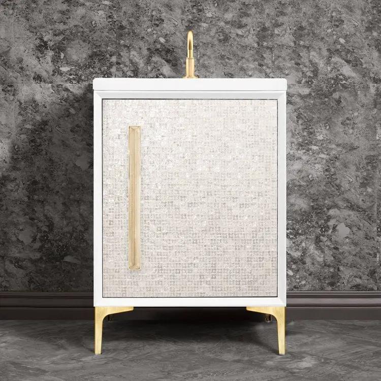 Linkasink Mother of Pearl with 18" Eglomise Artisan Glass Prism Hardware Vanity by Linkasink