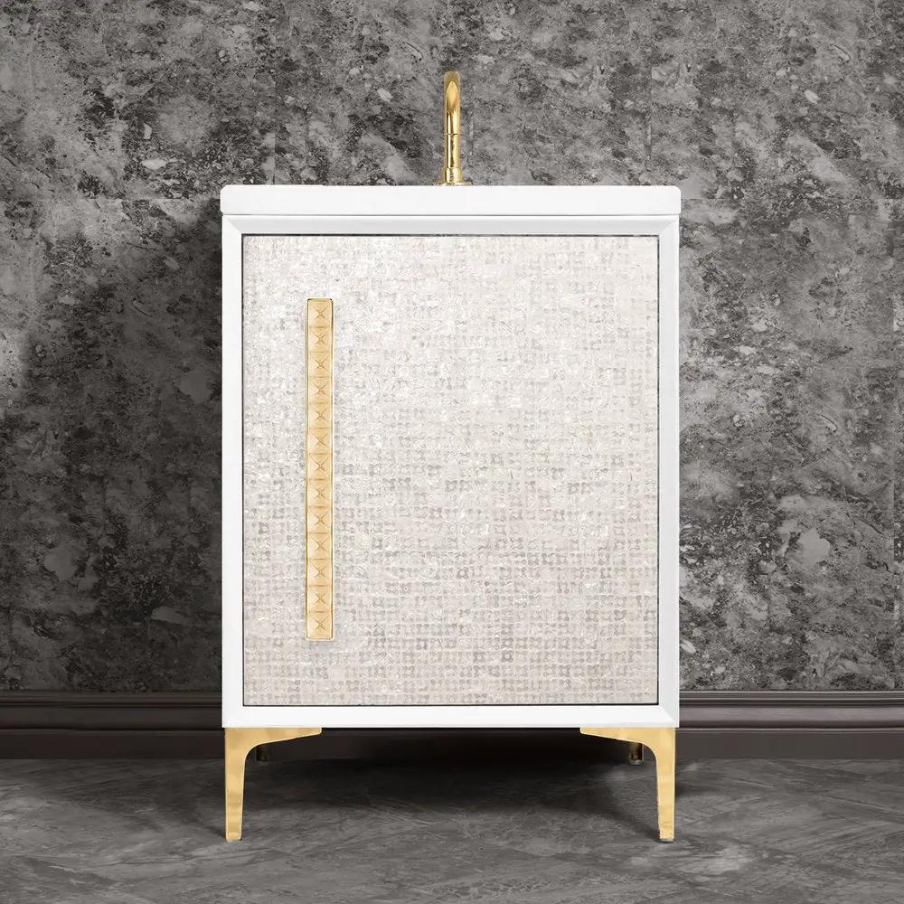 polished brass with eglomisé pyramid glass vanity
