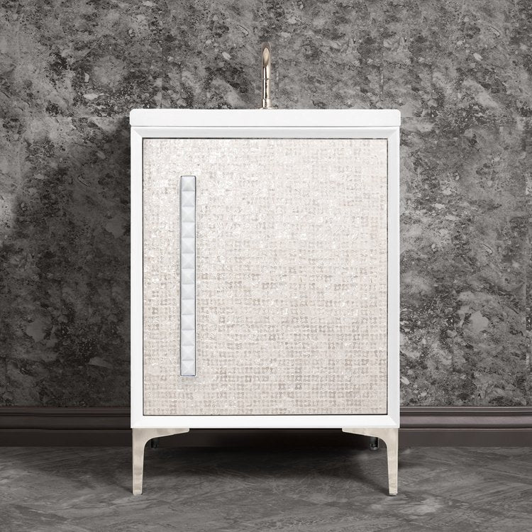 Linkasink Mother of Pearl with 18" White Prism Artisan Glass Pyramid Hardware 24" Vanity by Linkasink