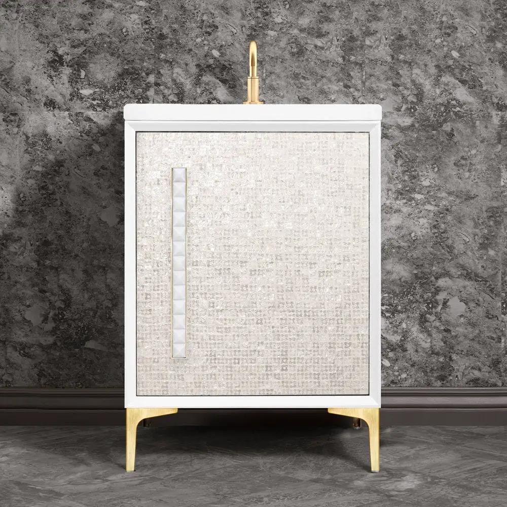 satin brass with white pyramid glass vanity