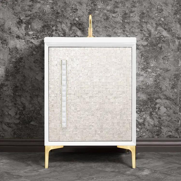 Linkasink Mother of Pearl with 18" White Prism Artisan Glass Pyramid Hardware 24" Vanity by Linkasink