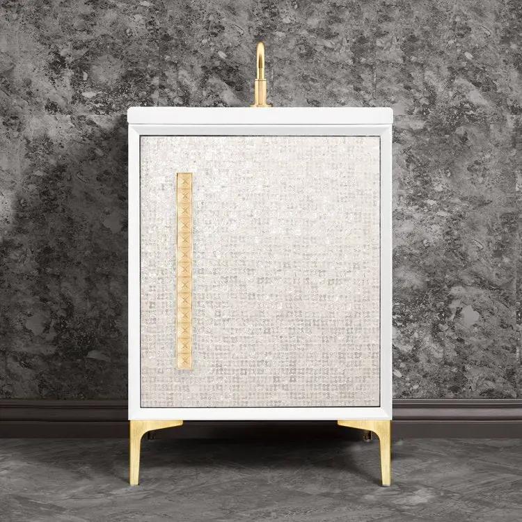 Linkasink Mother of Pearl with 18" Eglomise Artisan Glass Pyramid Hardware Vanity by Linkasink