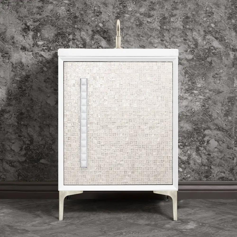 satin nickel with white pyramid glass vanity