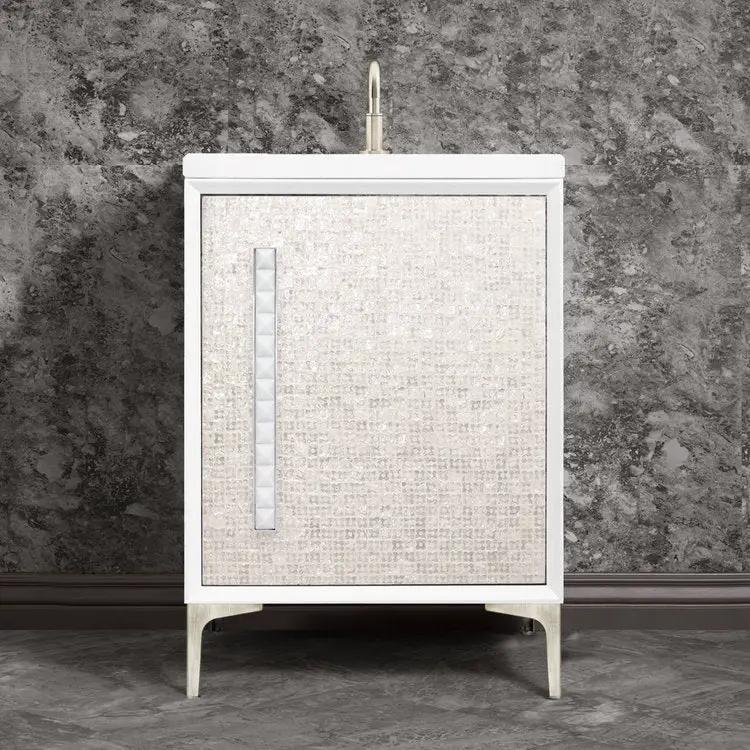Linkasink Mother of Pearl with 18" White Prism Artisan Glass Pyramid Hardware 24" Vanity by Linkasink