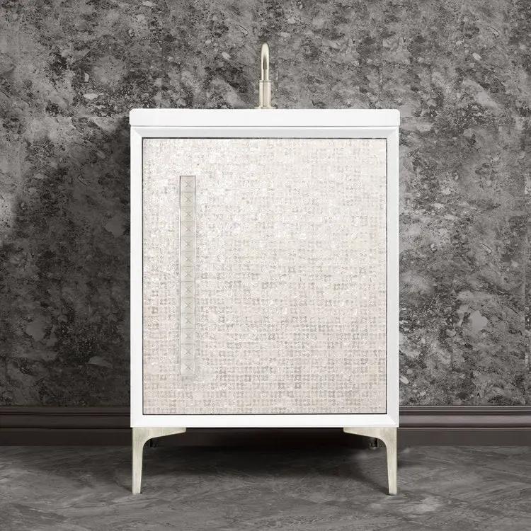 Linkasink Mother of Pearl with 18" Eglomise Artisan Glass Pyramid Hardware Vanity by Linkasink