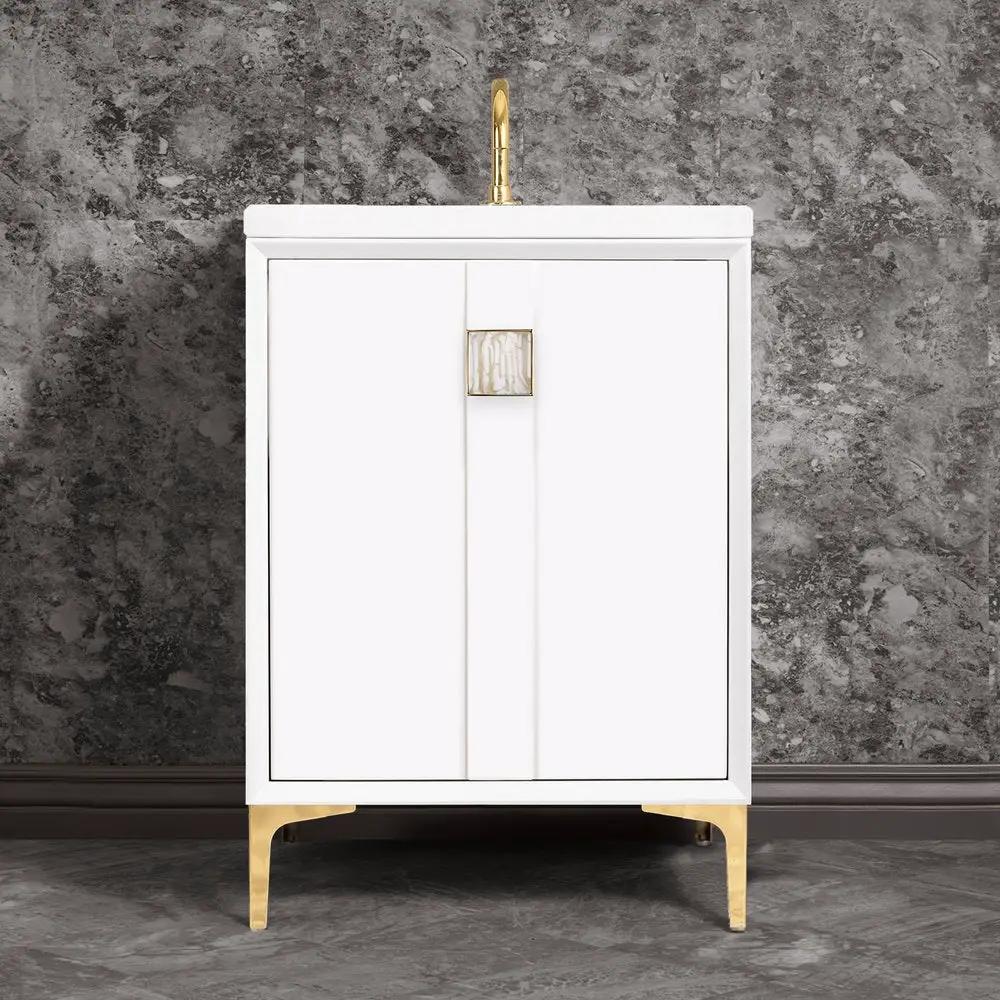 polished brass with white tiger prism glass vanity