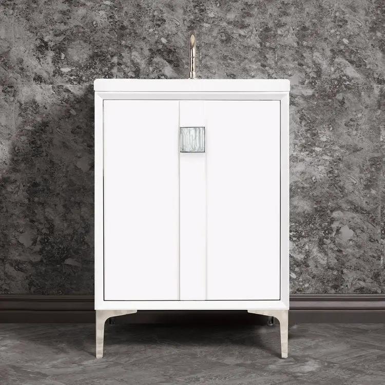 Linkasink Tuxedo with 3" White Tiger Artisan Glass Prism Hardware Vanity by Linkasink