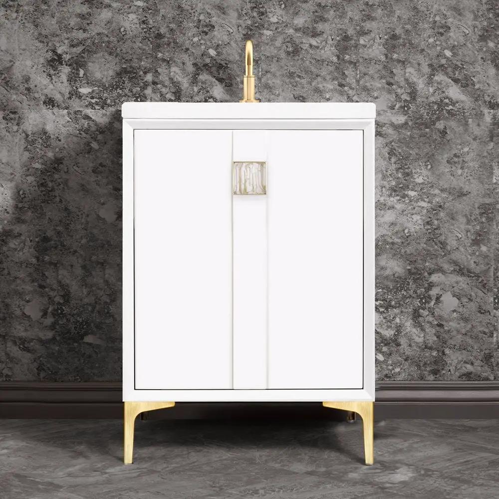 satin brass with white tiger prism glass vanity