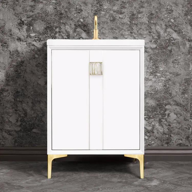 Linkasink Tuxedo with 3" White Tiger Artisan Glass Prism Hardware Vanity by Linkasink