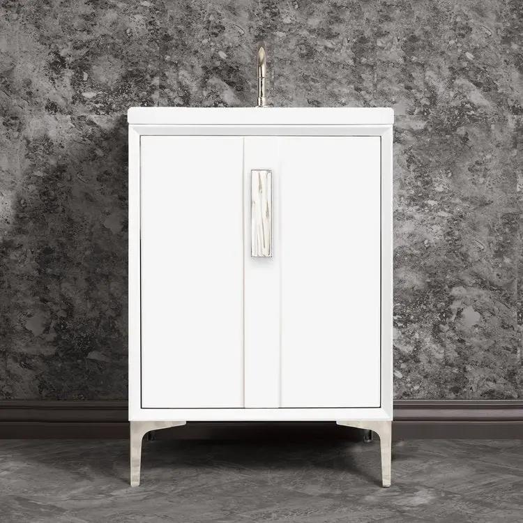 Linkasink Tuxedo with 8" White Tiger Artisan Glass Prism Hardware Vanity by Linkasink