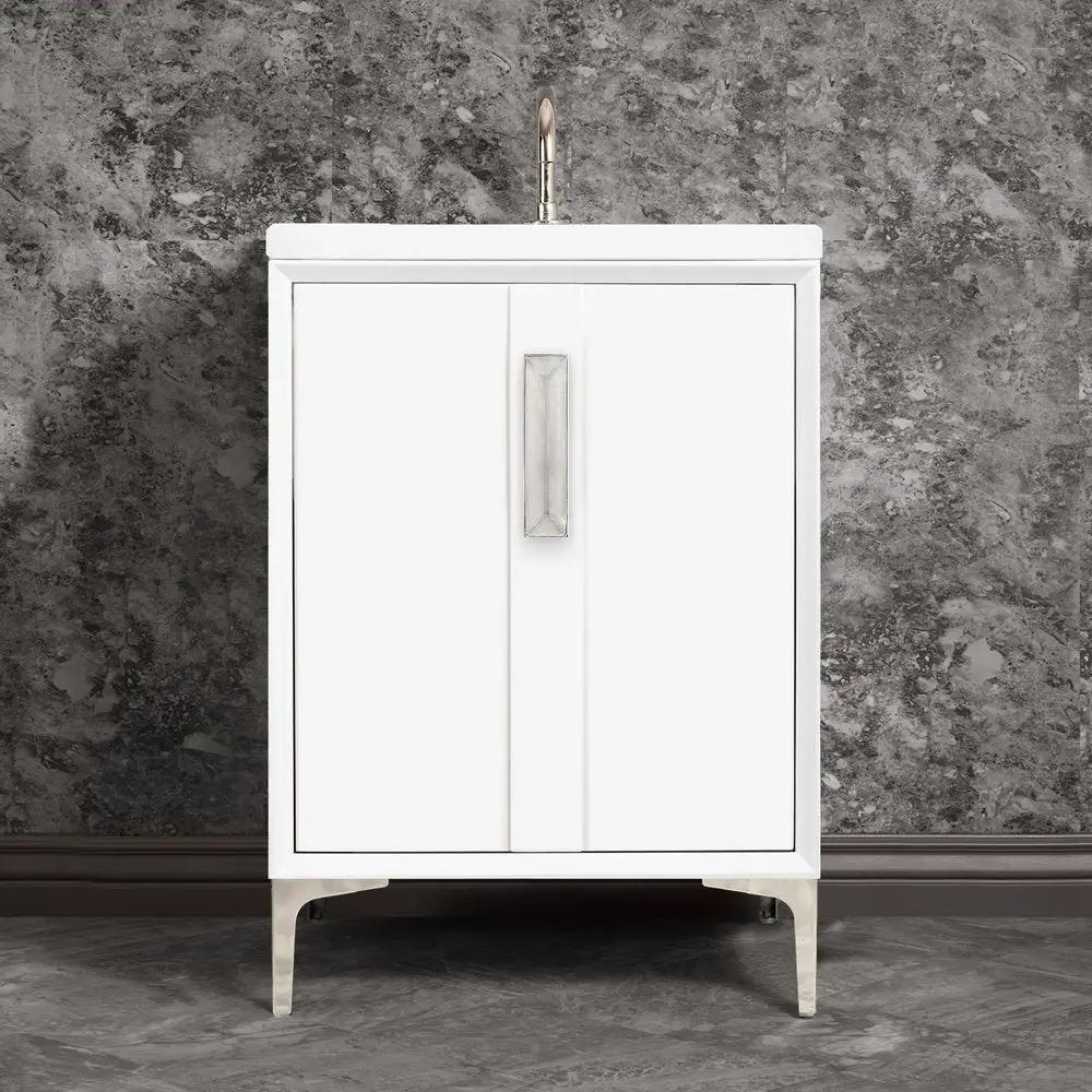 polished nickel with eglomisé prism glass vanity
