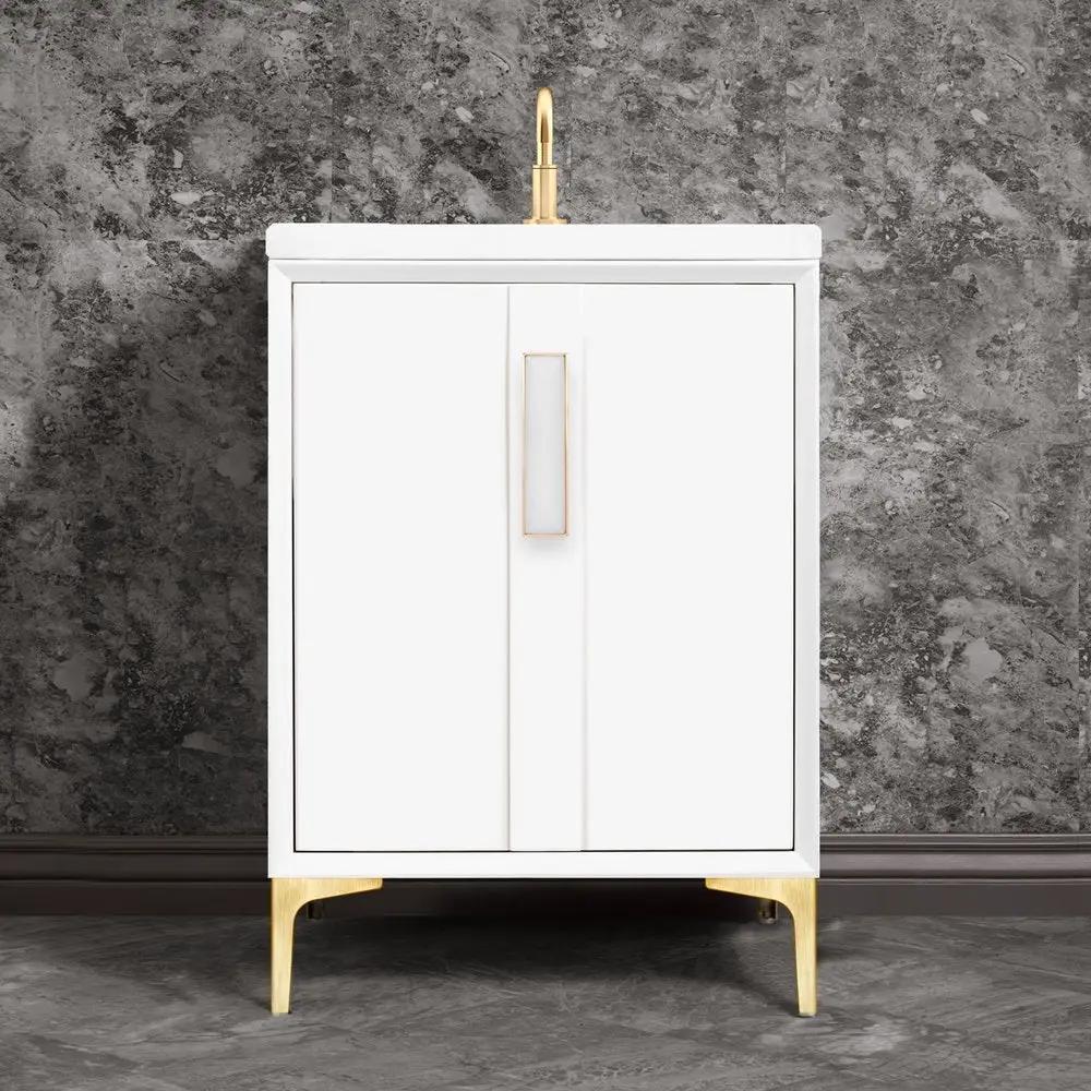 satin brass with white prism glass vanity
