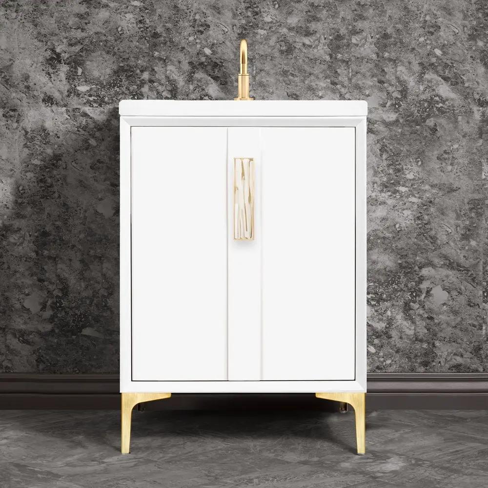 satin brass with white tiger prism glass vanity