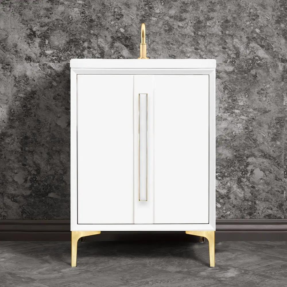 satin brass with white prism glass vanity