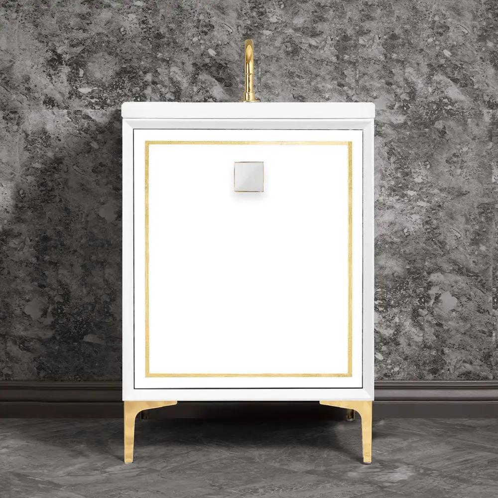 polished brass with white prism glass vanity