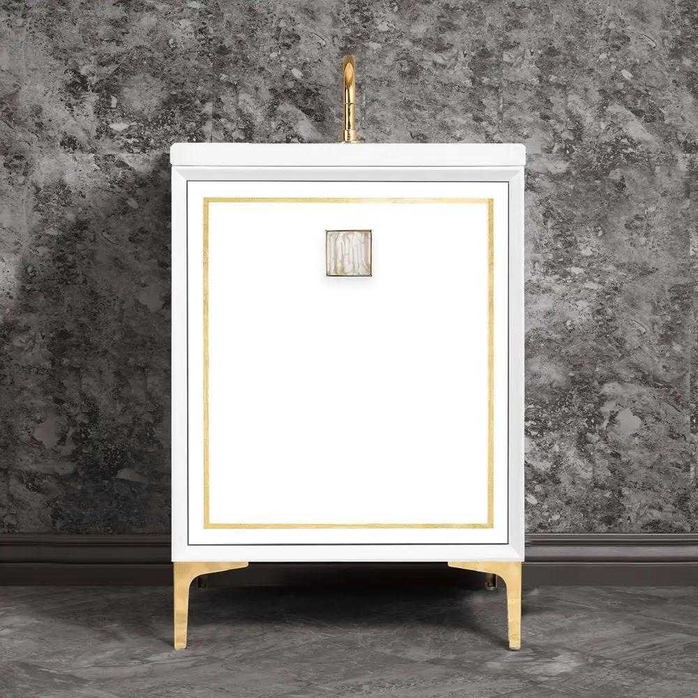 polished brass with white tiger prism glass vanity