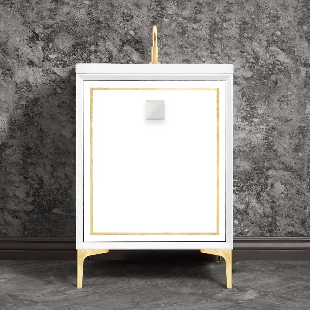 satin brass with white prism glass vanity