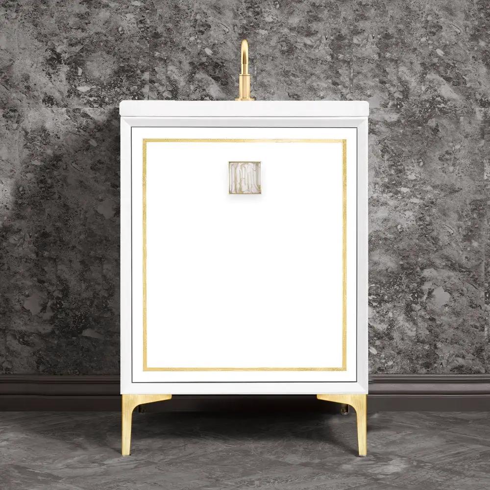 satin brass with white tiger prism glass vanity