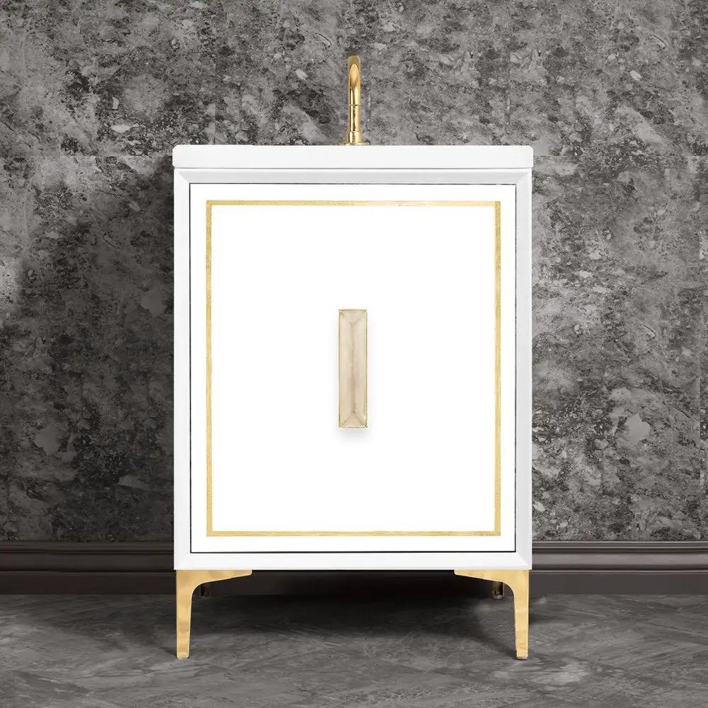 polished brass with eglomisé prism glass vanity