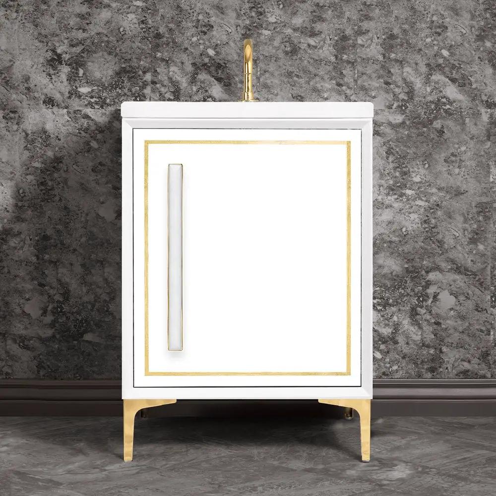 polished brass with white prism glass vanity