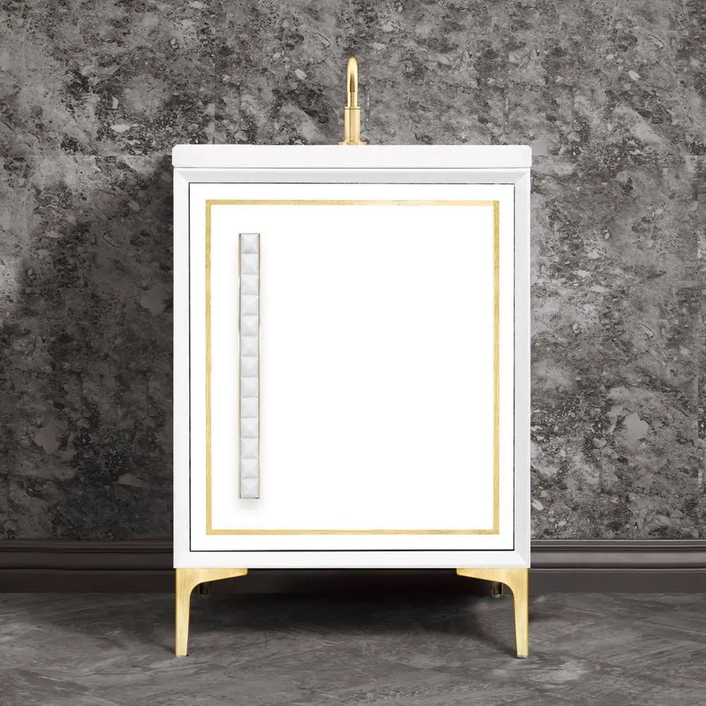 satin brass with white pyramid glass vanity
