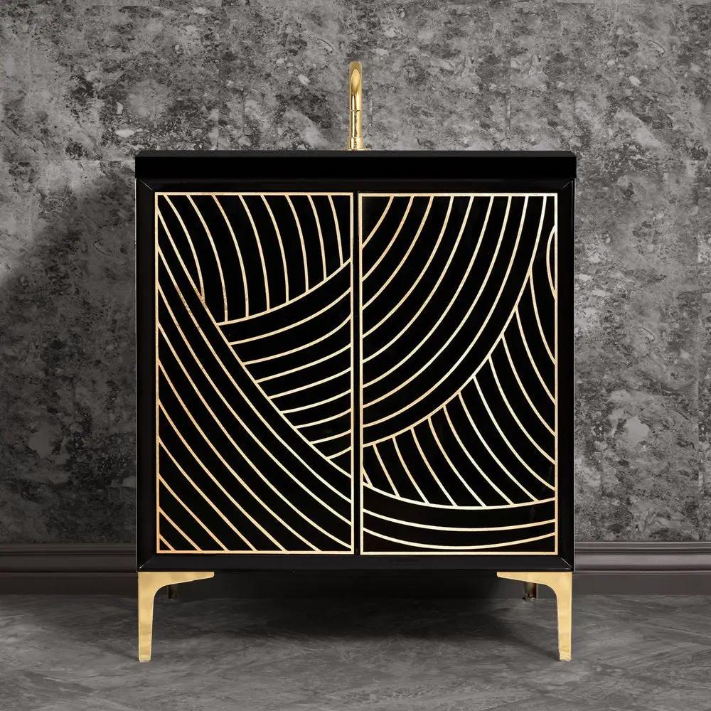black with polished brass vanity