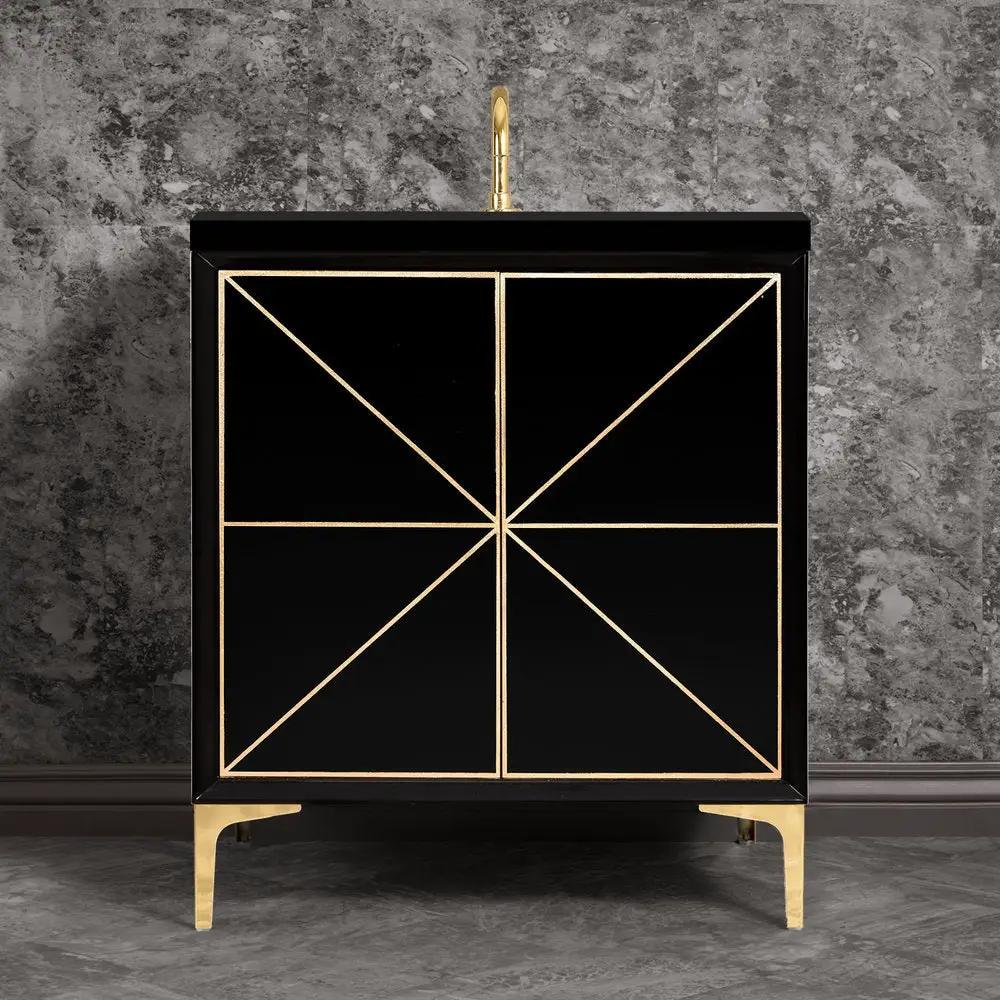 black with polished brass vanity