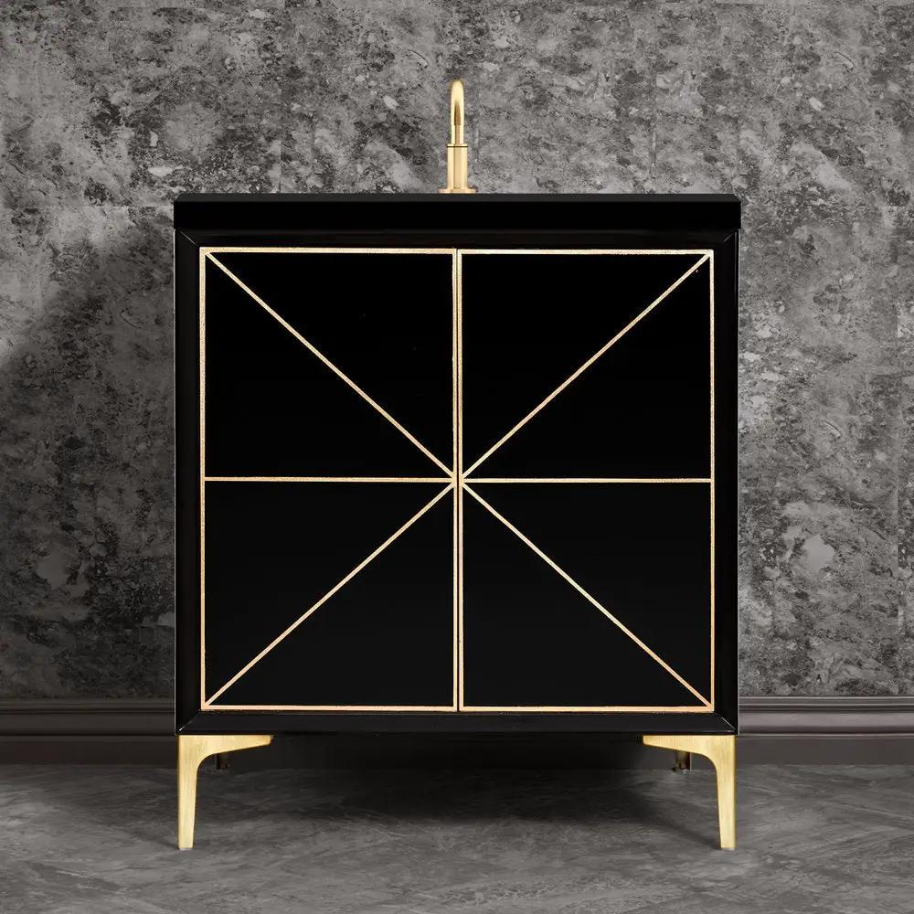 black with satin brass vanity