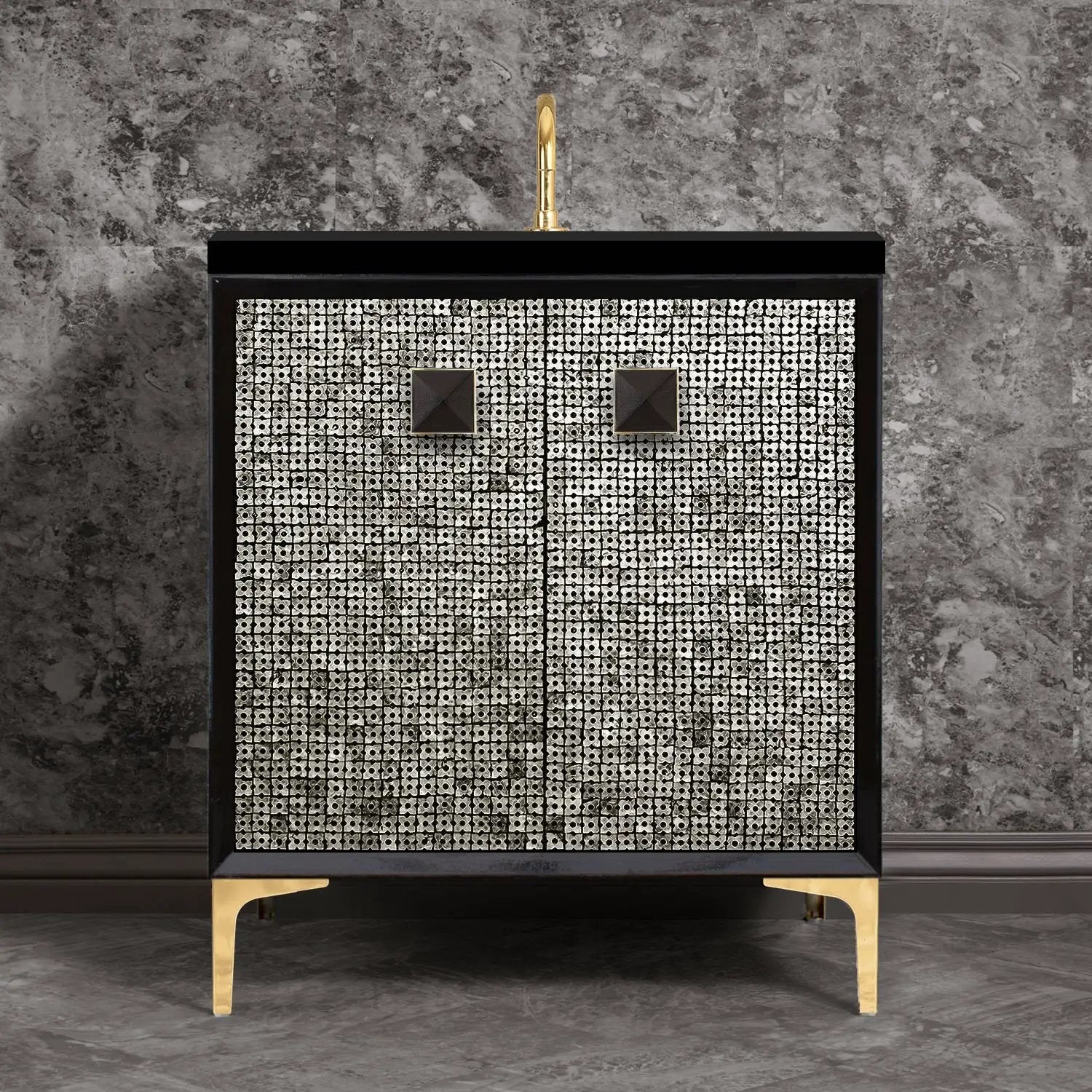Linkasink Mother of Pearl with 3" Black Artisan Glass Prism Hardware Vanity by Linkasink