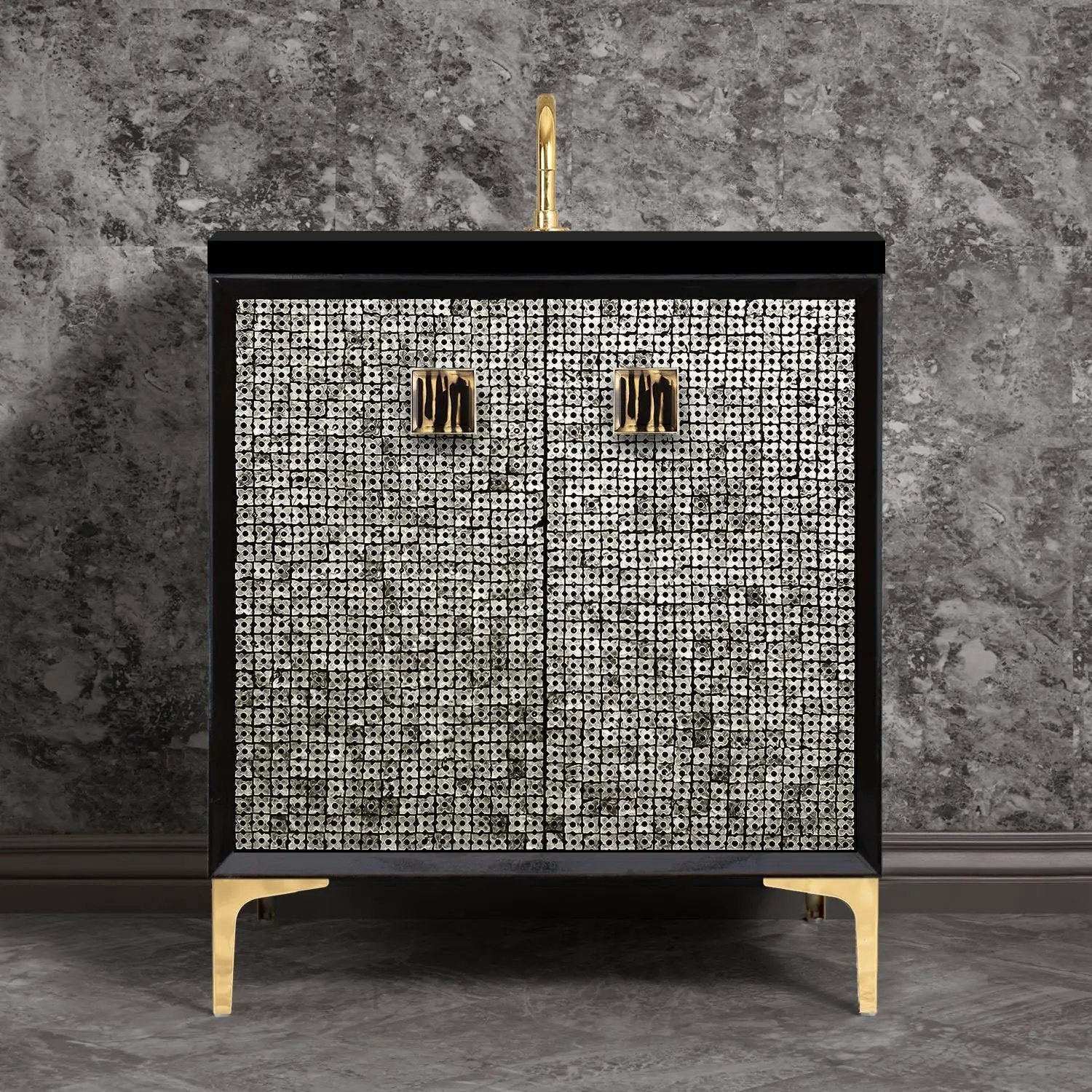Linkasink Mother of Pearl with 3" Artisan Tiger Glass Prism Hardware Vanity by Linkasink