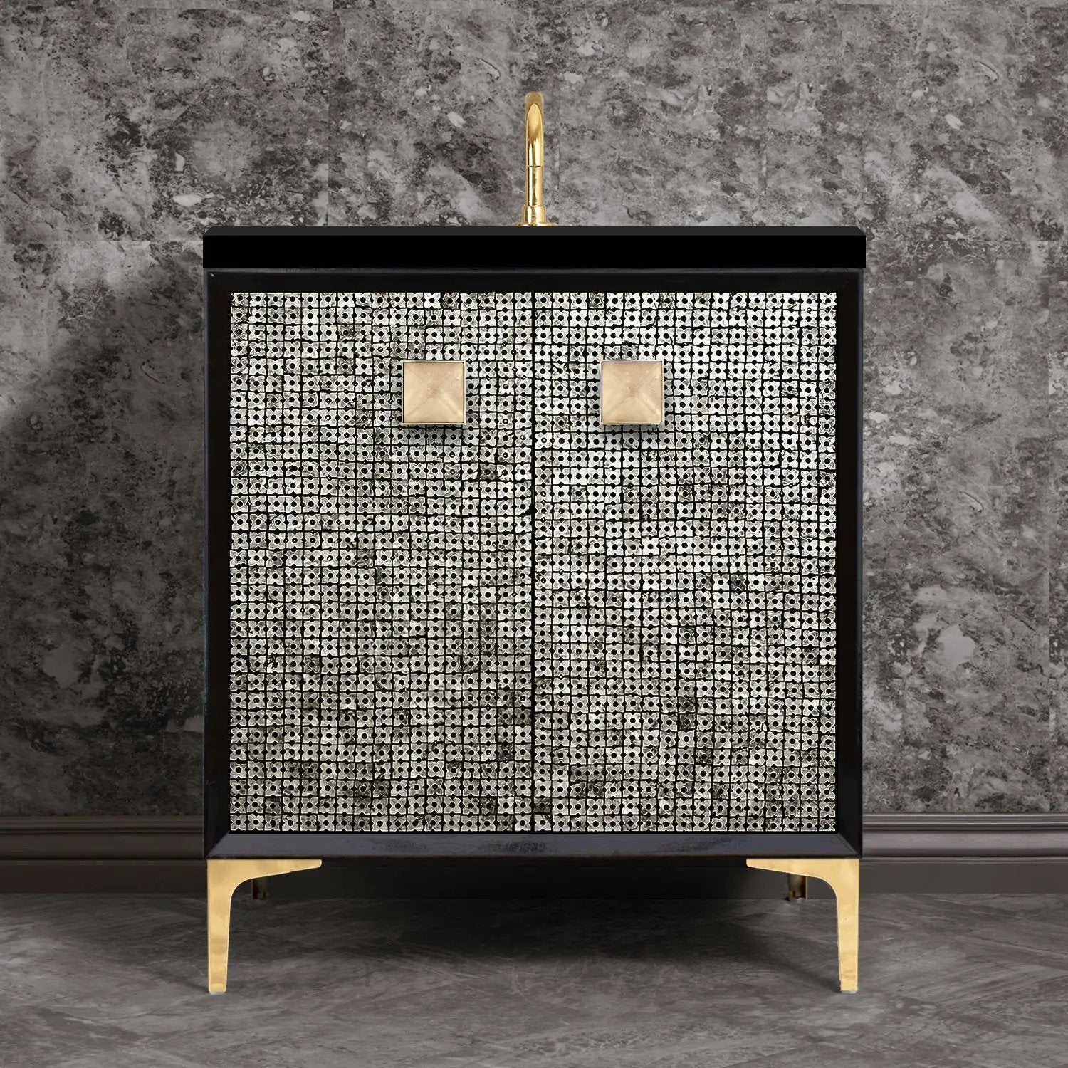 Linkasink Mother of Pearl with 3" Artisan Eglomise Glass Prism Hardware Vanity by Linkasink