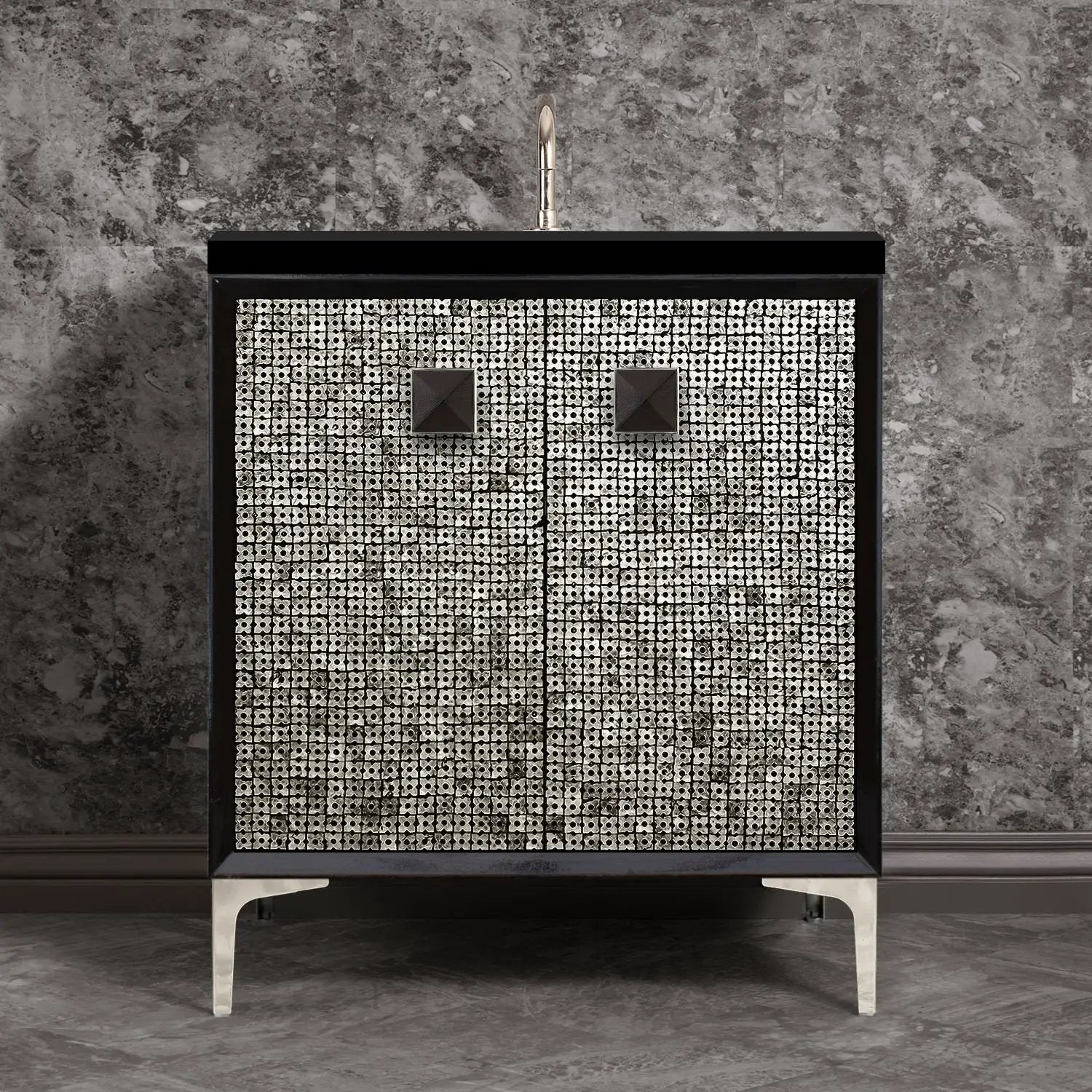 Linkasink Mother of Pearl with 3" Black Artisan Glass Prism Hardware Vanity by Linkasink