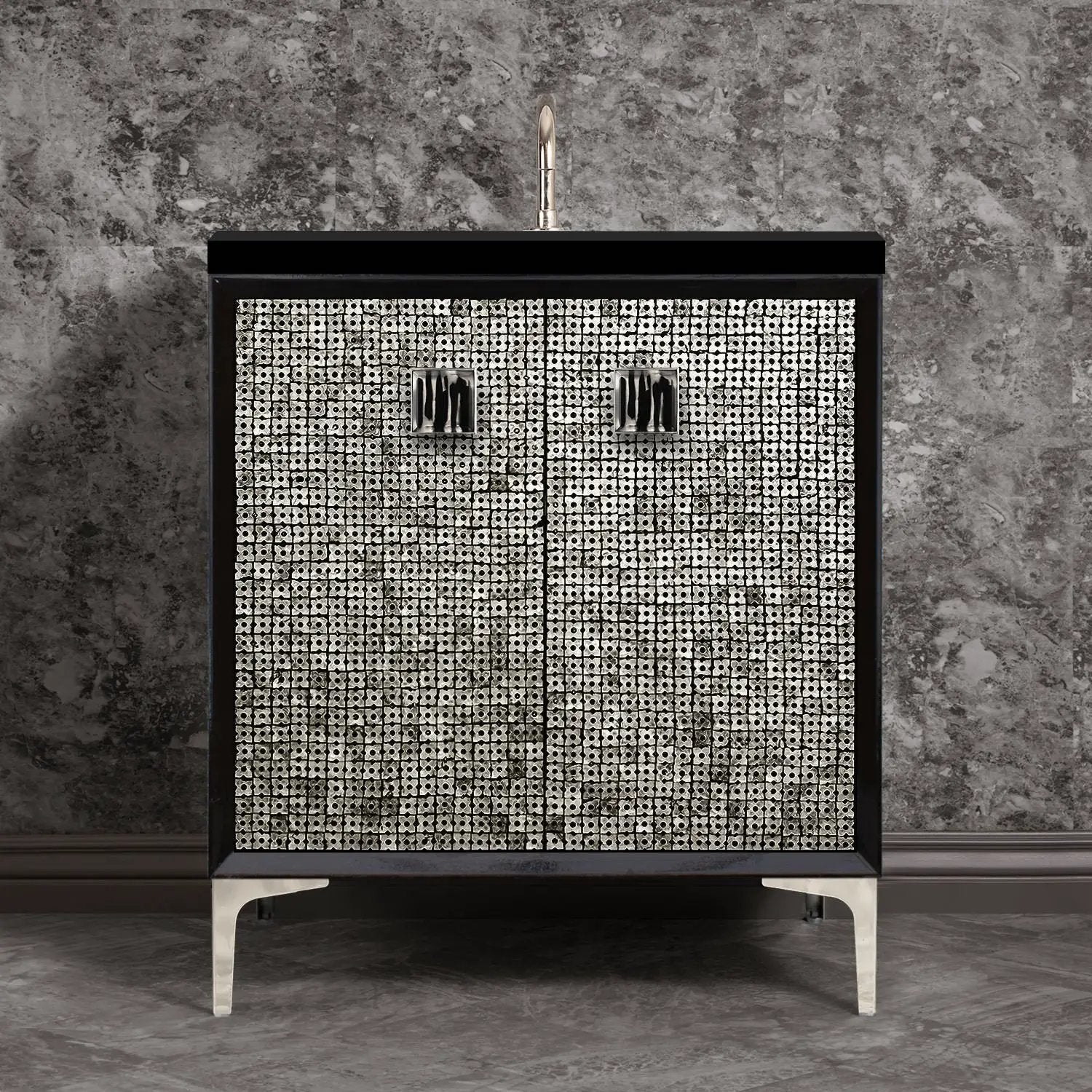 Linkasink Mother of Pearl with 3" Artisan Tiger Glass Prism Hardware Vanity by Linkasink