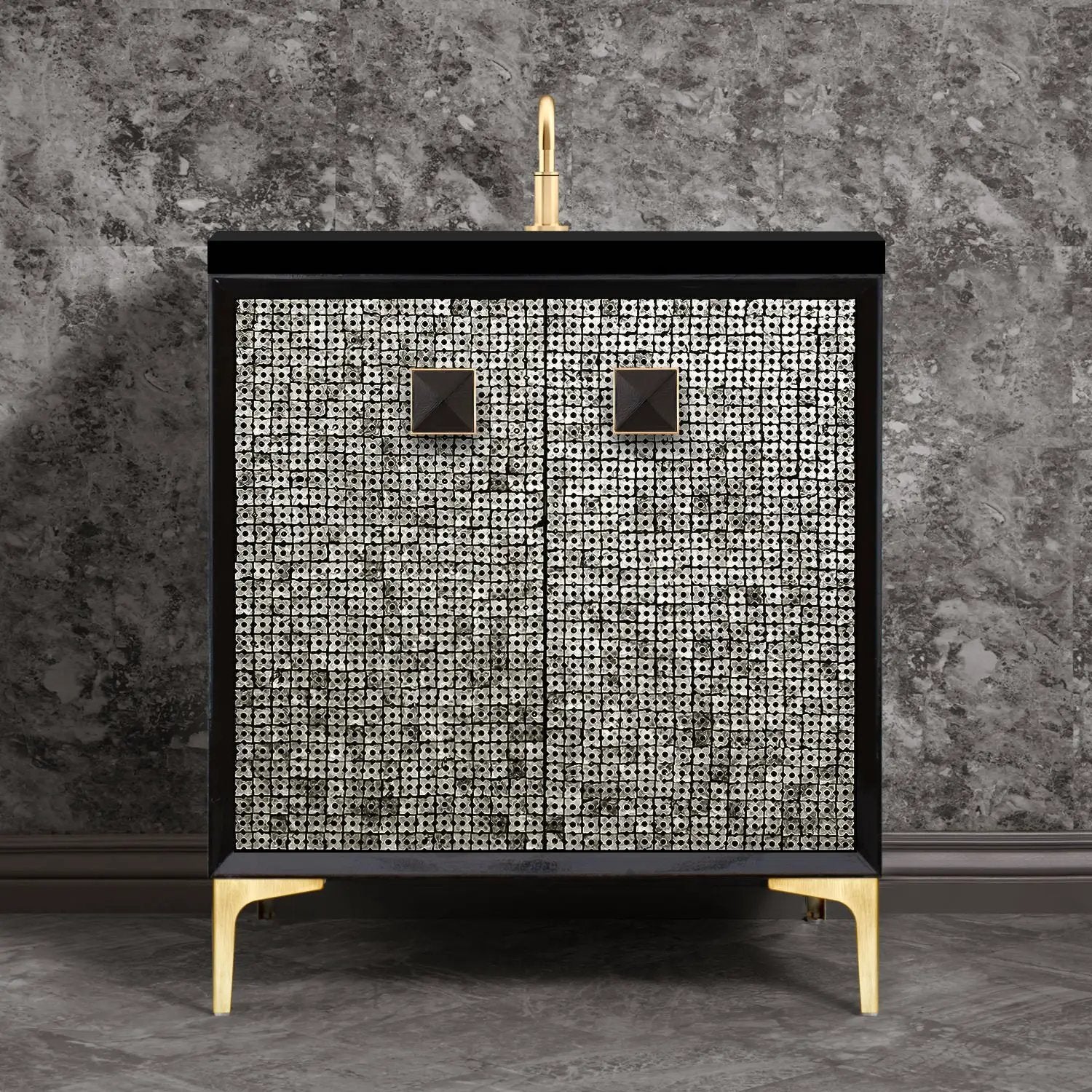 Linkasink Mother of Pearl with 3" Black Artisan Glass Prism Hardware Vanity by Linkasink