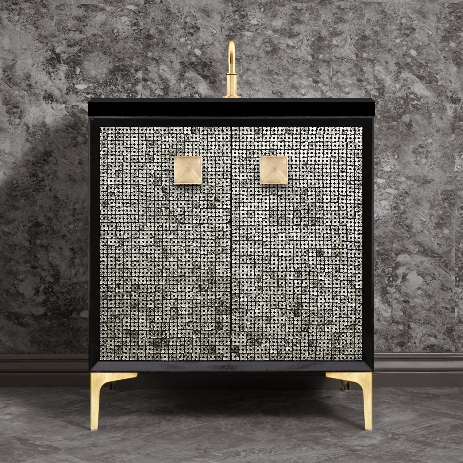 Linkasink Mother of Pearl with 3" Artisan Eglomise Glass Prism Hardware Vanity by Linkasink