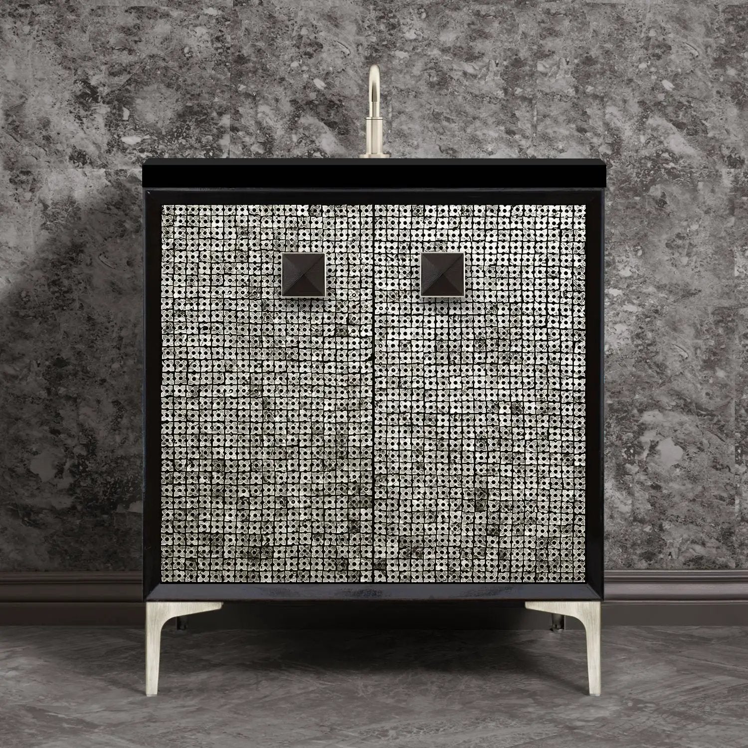 Linkasink Mother of Pearl with 3" Black Artisan Glass Prism Hardware Vanity by Linkasink
