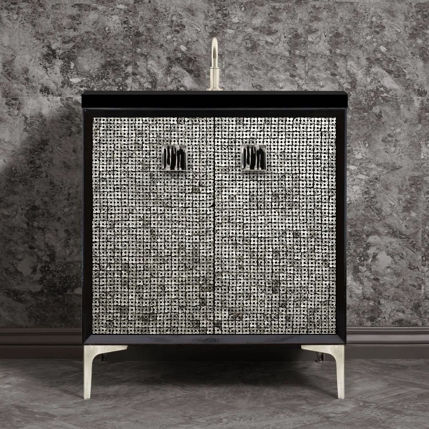 Linkasink Mother of Pearl with 3" Artisan Tiger Glass Prism Hardware Vanity by Linkasink