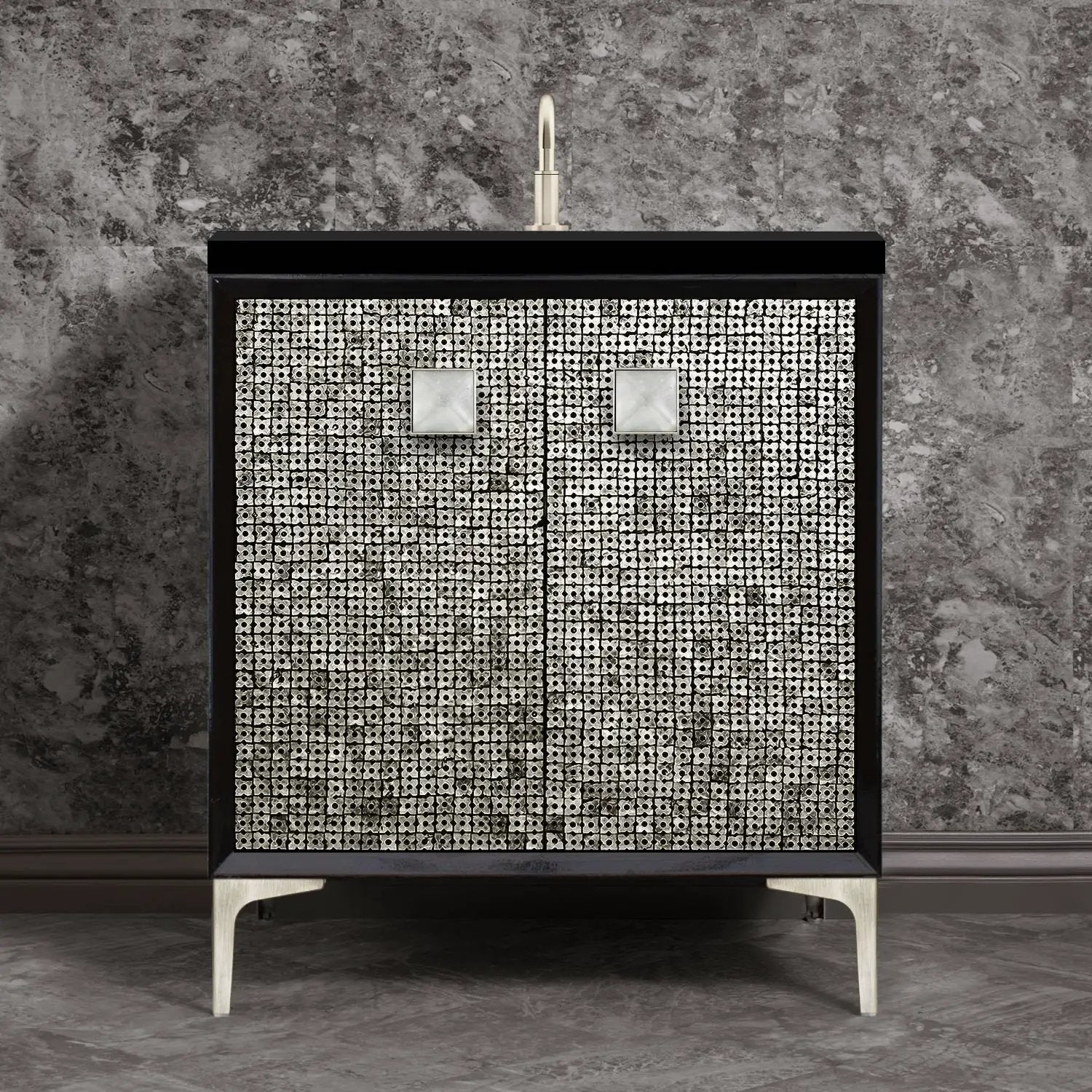 Linkasink Mother of Pearl with 3" Artisan Eglomise Glass Prism Hardware Vanity by Linkasink